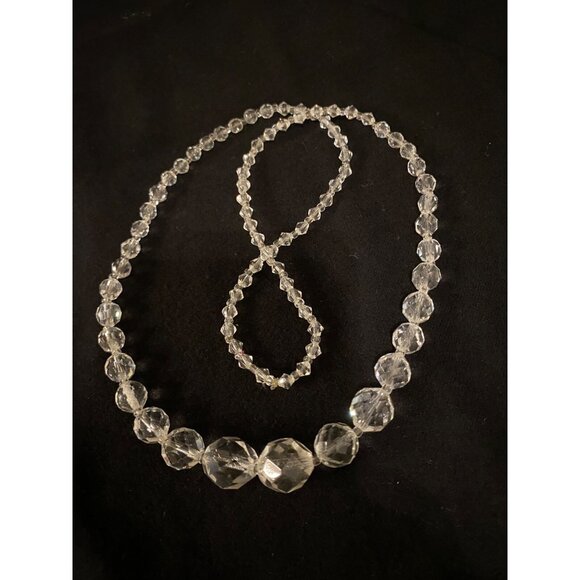 Antique Art Deco Graduated Faceted Cut Lead Crystal Rondelle Necklace 26" - Picture 11 of 12